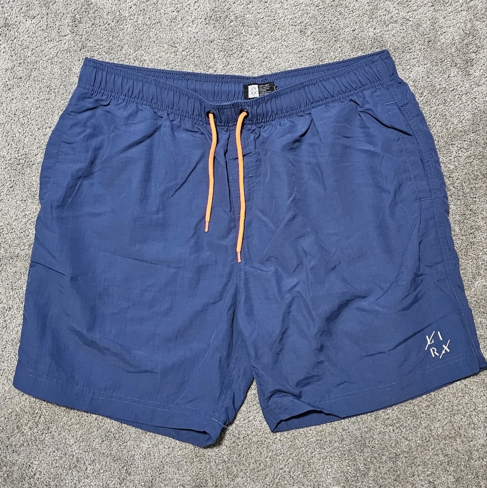 Blue Swim Shorts with Orange Drawstring